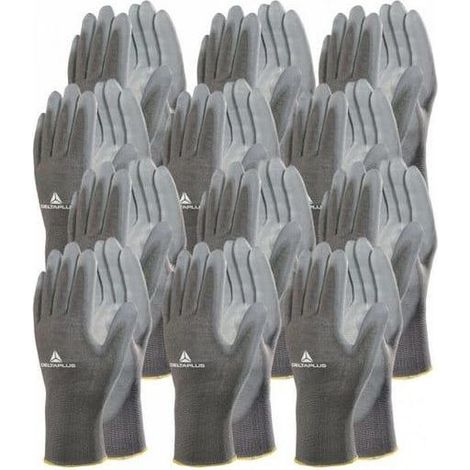 12 paires de Gants tricot polyamide / paume polyuréthane,Gants de protection,Gris (1/3)