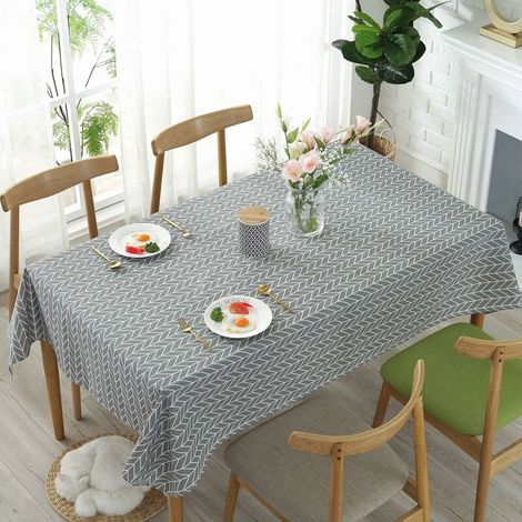 Nappe rectangulaire en lin et coton à motif flèche, anti-poussière et lavable, pour table de cuisine/salle à manger Triomphe 140x220cm (gris) (1/5)