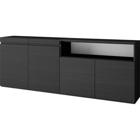 Skraut Home - Credenza, Mobile, Cucina, Madia, mobile ingresso, 200x75x35cm, 4 Porte, grande stoccaggio, Stile moderno, Nero (1/5)