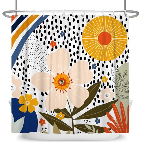 183x198cm Boho Fleur Rideau de Douche Abstrait Aquarelle Soleil Pluie Coloré Plante Floral pour Salle de Bain Baignoire Étanche (1/5)