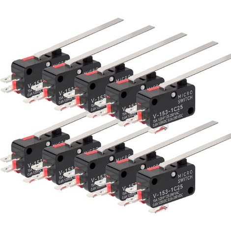 10 pièces V-153-1C25 Micro Interrupteur de Fin de Course Momentané Bras de Levier à Charnière Longue et Droite SPDT Interrupteur à Action Instantanée pour Arduino (1/5)