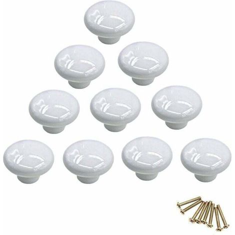 – Bouton de meuble en céramique blanc – Lot de 10 boutons 32mm – Vis de 25mm incluses – Décoration vintage pour tiroirs et placards (1/5)