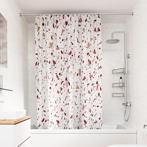 Croydex Shower Curtain with Pink Terrazzo Design - 100% Polyester with a Weighted Hem, Machine Washable and coated with Proseal for Water Repellence, 1800x1800mm (1/4)