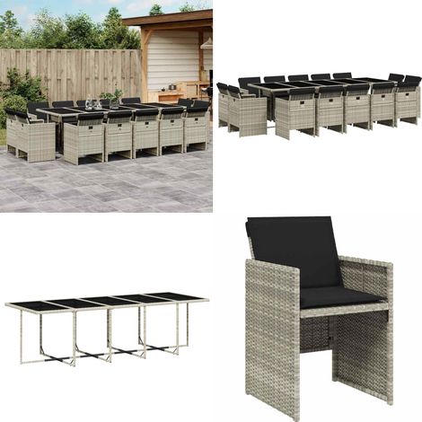 15-tlg. Garten-Essgruppe mit Kissen Hellgrau Poly Rattan - Gartentisch - Gartenmöbelset - Outdoor Möbel - Esstisch - Gartenlounge - Home & Living (1/5)