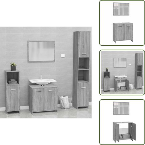 Armadio da bagno - vidaXL Set di Mobili da Bagno Grigio Sonoma in Legno Multistrato - Mobili da bagno in legno