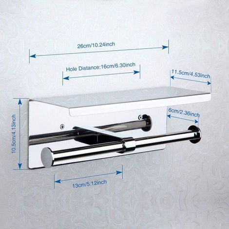 Portarotolo doppio da parete – Acciaio inox 304 – Supporto per telefono – Installazione senza foratura – Compatibile con rotoli jumbo