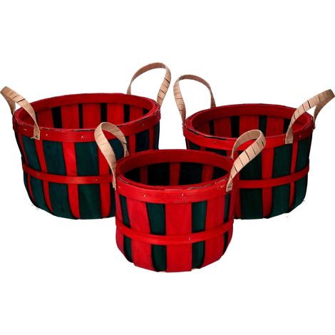 Set 3 Ceste in Vimini verde e rosso tondo (1/3)