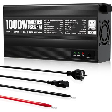 14,6V 50A Chargeur LiFePO4 avec convertisseur 1000W 12V à 230V, priorité au Secteur et Fonction UPS, pour Batterie LiFePO4 Deep Cycle, véhicule, Camion, Voiture (1/5)