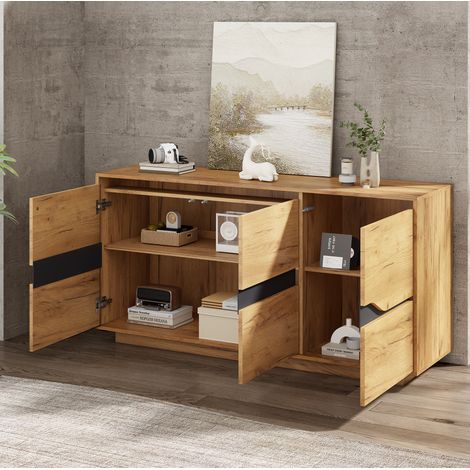Buffet 3 portes 140 x 40 x 70 cm en panneaux de particules, bois et noir DESVIAE (1/5)