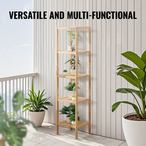 Mophorn 5-stöckiges Badezimmer-Standregal, schmales Regal, Lagerregal-Organizer, freistehender Pflanzenständer, multifunktionales Bambusregal für Badezimmer, Küche, Zuhause, natürliches Finish