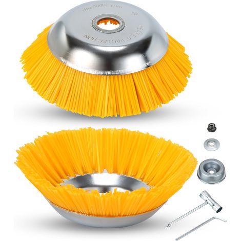 Jiubiaz 2 cepillos desbrozadores de nailon de 200 mm para desbrozadora, diámetro interior de 25,4 mm, kit de montaje incluido