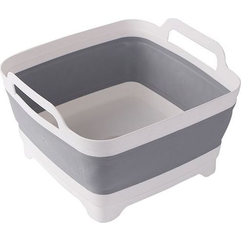 Bassine Pliable, Lavabo Pliable avec Bouchon de Vidange et Poignées de Transport, Grande Capacité de 9L, évier de Camping-Car pour Légumes, Fruits, Aliments, Lessive (Gris) (1/5)
