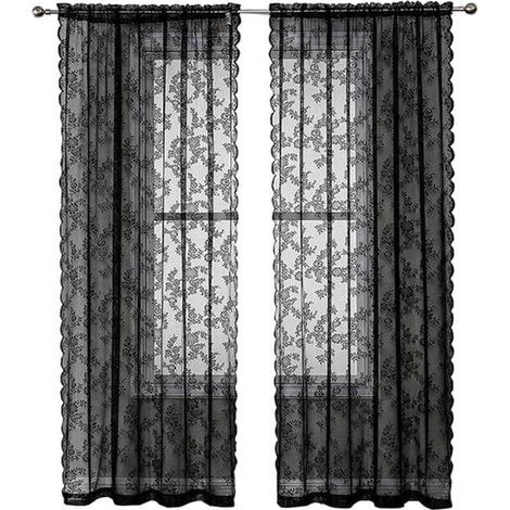 Ensemble deux pièces - Rideaux en dentelle 100 x 200 cm - Rideaux semi-occultants - Voilages en dentelle - Conviennent pour la décoration de la chambre et du salon - Noir (1/5)