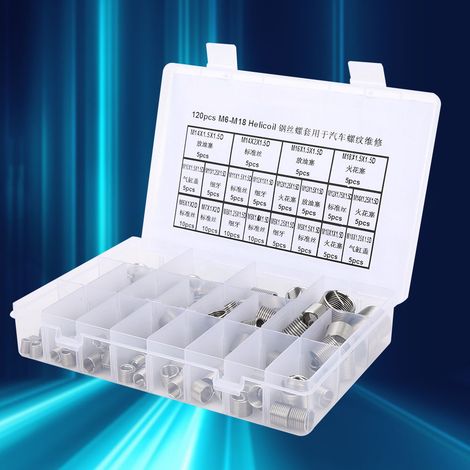 Kit de réparation de filetage métrique en acier inoxydable M6-M18 (120 pièces) pour la réparation de filetage automobile (1/5)
