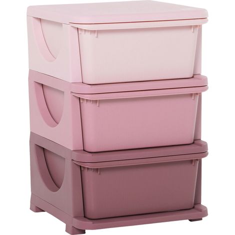 Torre de almacenamiento, 3 cajones, diseño seguro, rosa. (1/2)