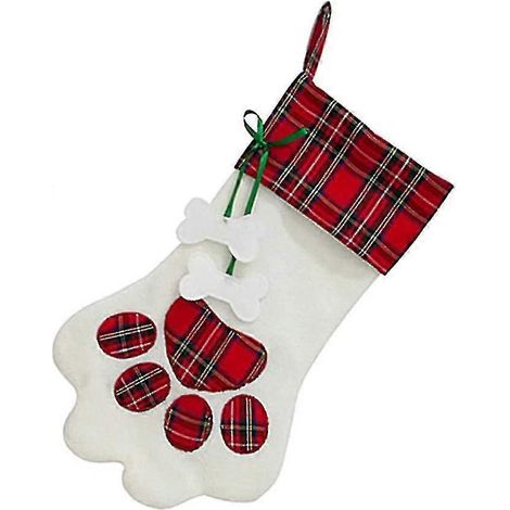 Chaussettes de Noël pour animaux de compagnie, motif patte de chien ou chat, sac à bonbons, cadeau du Père Noël, à suspendre au sapin de Noël (grande taille 17,7 pouces, rouge) (1/5)