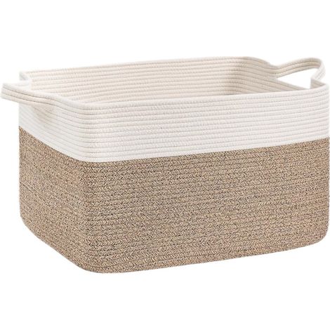 Cesta de ropa grande de algodón tejido con asa, cesta de almacenamiento plegable, perfecta para guardar ropa y juguetes, con unas dimensiones de 55 x 38 x 30 cm. (1/4)