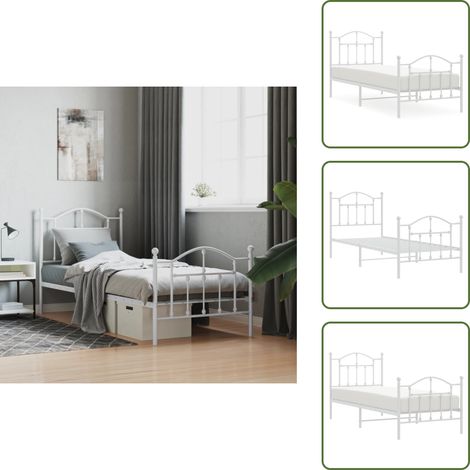 Cadre de lit métal sans matelas avec pied de lit blanc 80x200cm - Cadre De Lit - Lit Simple - Lit Metal - Lit Blanc - Meuble Chambre (1/5)