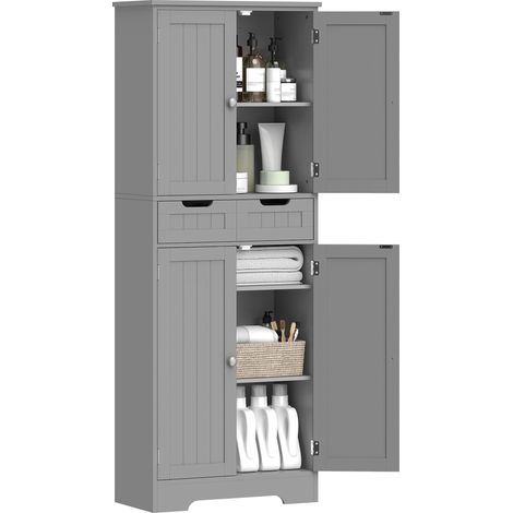 Meuble de salle de bain avec tiroir, placard à portes, étagère réglable, 60 x 30 x 160 cm, gris avec fonction de rangement et d'affichage idéal pour salon, chambre à coucher ou bureau