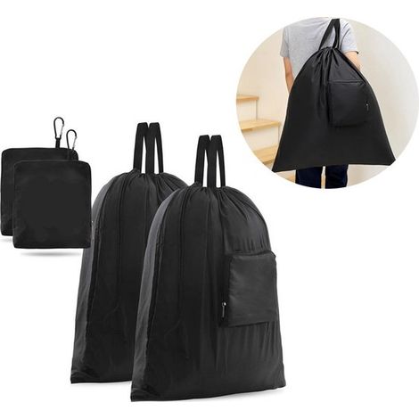 Sac à linge de voyage - Lot de 2 noirs - 53 x 58 cm - Sac pour linge sale - Fermeture à cordon (1/5)