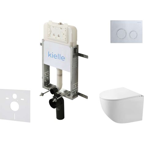 kielle Genesis New - Conjunto de instalación empotrada, inodoro compacto Gaia, Rimless, asiento softclose y pulsador Gemini New II, cromo brillante 30528SZ86 (1/5)
