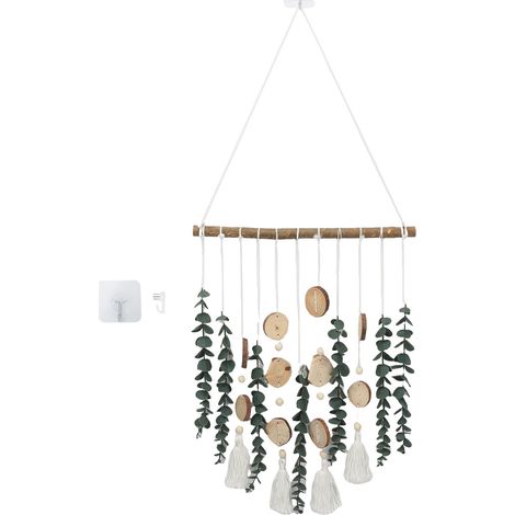 Suspension murale eucalyptus plante artificielle feuillage faux – Bohème avec bâton bois chambre salon déco style D, décoration (1/2)