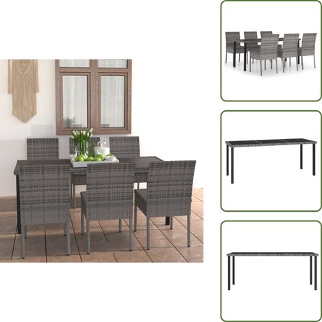 7-tlg. Garten-Essgruppe Poly Rattan Grau - Gartengruppe - Esstisch - Gartenmöbel - Outdoormöbel - Rattanmöbel