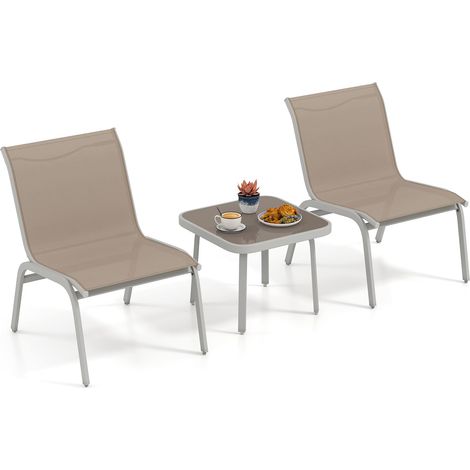 COSTWAY Set Salotto Bistro 3 Pezzi Salottino Mobili Giardino Esterno 2 Posti Tavolo Tavolino Quadrato Vetro Sedie Divanetti Divano Poltrone Comodo Ergonomico (1/5)