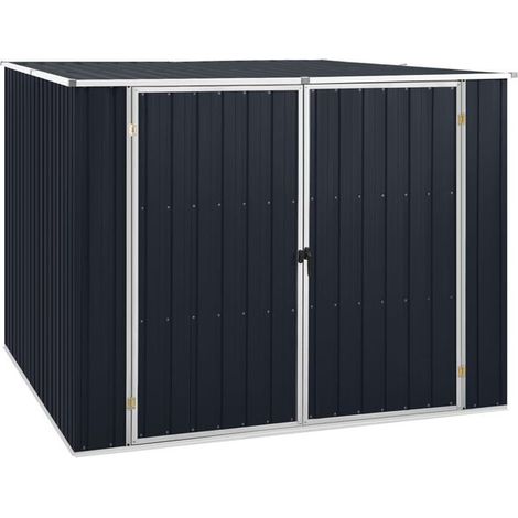 Cabane de jardin couleur anthracite, dimensions 195x198x159 cm, en acier galvanisé. (1/5)