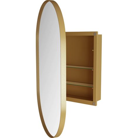 Ovaler Bad-Spiegelschrank aus goldfarbenem Metall mit verstellbaren Ablagen MODENUIT (1/5)