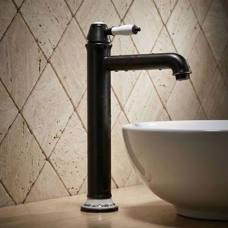 PaulGurkes Robinet de lavabo Long pour lavabo sur plan Nostalgie Rétro Noir