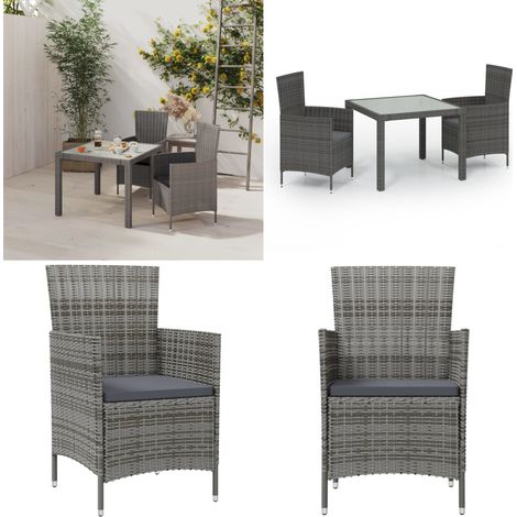 Set da Pranzo per Esterni 3 pz con Cuscini in Polyrattan Grigio - Tavolo da pranzo esterno - Sedie da giardino