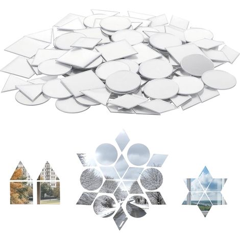 Lot de 120 petits miroirs à bricoler, 4 formes, mini miroirs, mosaïques, autocollants, petits miroirs en acrylique de 2,5 cm, pour bricolage, salle de bain, artisanat, rond, losange, carré (1/5)