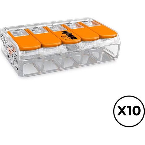 Lot de 10 connecteurs rapides 5 voies à levier de Ø4mm² maximum (450V 32A) pour conducteurs cuivre