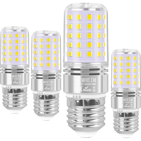 Ampoule LED E27 Dimmable, 8W LED Lampe E27 4000K Blanc Naturel Équivalent 80W Lampe Halogène, Sans Scintillement, Culot à vis E27 Maïs LED, Lot de 4 (1/5)
