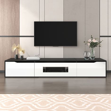 Meuble TV 180 cm LED, mural, blanc noir brillant HAVRYA (1/5)