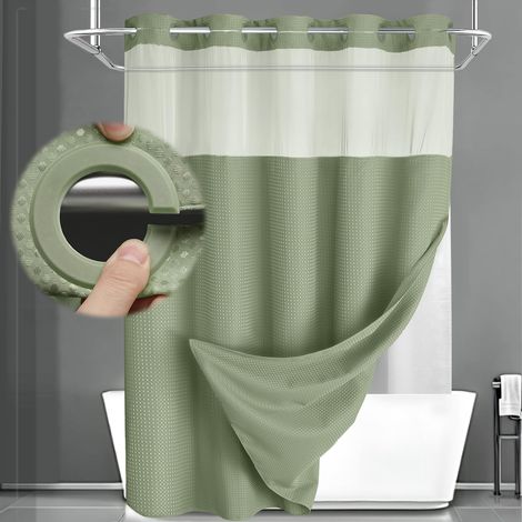 Waffle mesh lined shower curtain, shower divider curtain, waterproof polyester shower curtain, 180 cm x 188 cm, green (1/5)