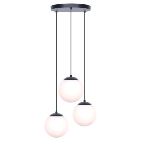 Suspension Kaja Camina noire 3 globes verre blancs E27