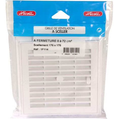 Nicoll – Grille d'aération carrée 160x160mm à fermeture avec moustiquaire – Pose à sceller – Résistante aux UV – Pour extérieur