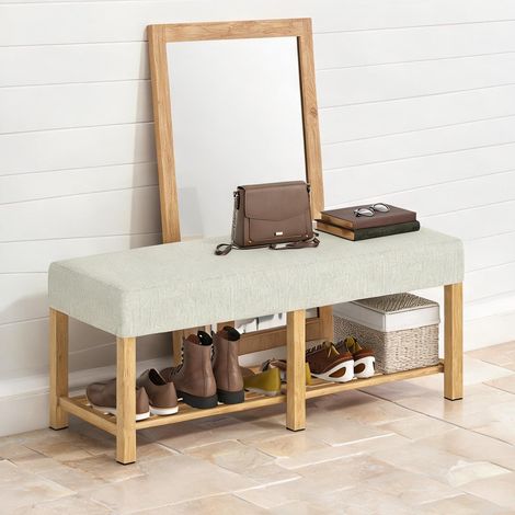 Console Banc à chaussures en bois d'hévéa avec coussin épais (1/5)
