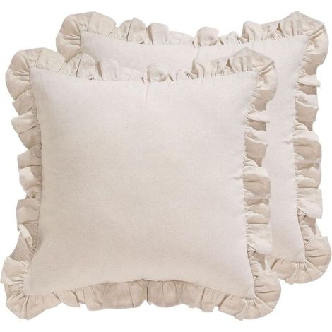 2 taies d'oreiller en lin et coton, carrées à volants, style shabby chic, pour canapé lit salon (1/4)