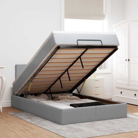Lit ottoman avec matelas gris clair 120x190 cm tissu (1/5)