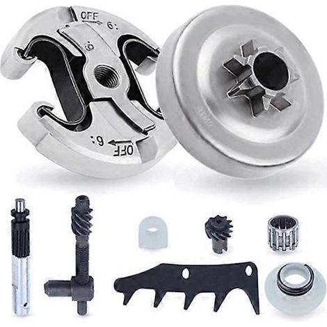 Kit d'embrayage D pour tronçonneuse Husqvarna 445, 445E, 450 et 450E : pièces de rechange, pompe à huile, vis sans fin. (1/4)