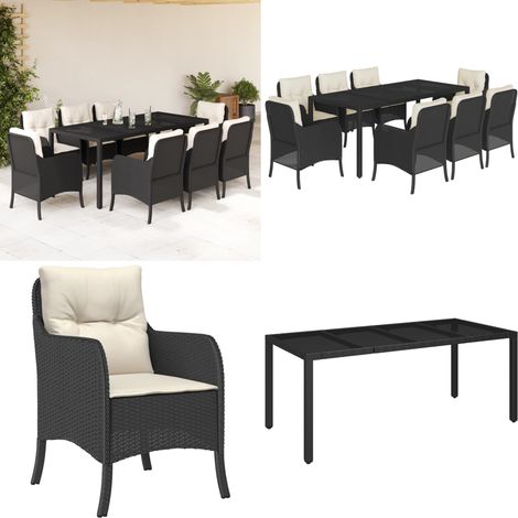 Ensemble à manger de jardin 9pcs coussins noir résine tressée - Salon De Jardin - Mobilier De Jardin - Set Salon De Jardin - Table De Jardin - Chaises De Jardin - Home & Living (1/5)