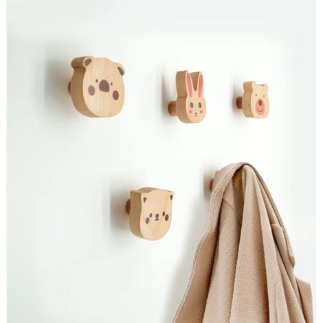 Irovami Patères murales bois animaux – lot 5, hêtre, colorées, chambre enfant (1/5)