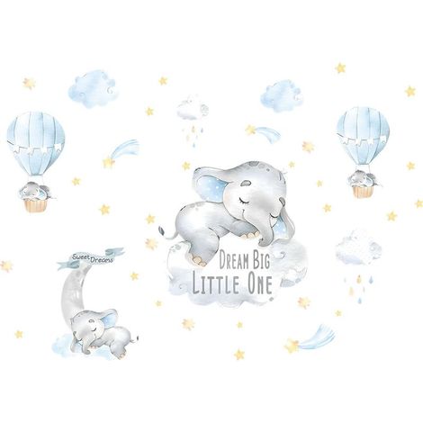 Stickers Muraux Animaux Ballon Autocollants Muraux Mural Stickers Enfants Montgolfière Nuage Éléphant pour Chambre Enfants Bébé Pépinière (1/5)