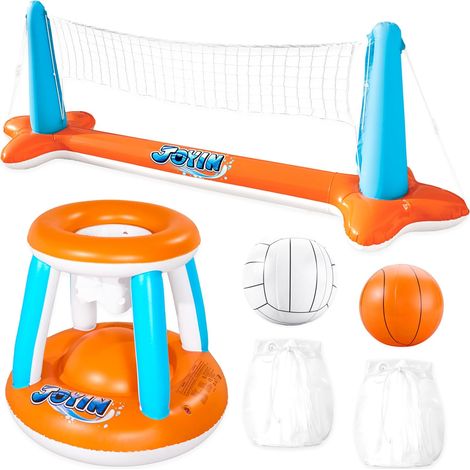 Flotteurs de piscine gonflables, filet de volley-ball et panier de basket-ball, jeu de natation flottant pour enfants et adultes, flotteurs d'été, jouets d'été pour les sports aquatiques, orange (1/5)