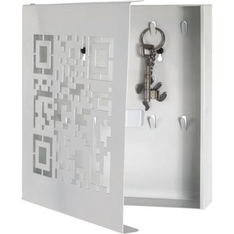 Pegane – Armoire à clés en métal laqué blanc – 10 crochets – Dimensions L 22 x P 5 x H 24 cm – Design moderne avec code QR découpé (1/2)