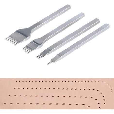 4Pcs 3mm Cuir Kit Outils, Perforatrice DIY Artisanat du Cuir Griffe Perforateur Trou Couture Diamant Laçage 1+2+4+6 Prong Lacing Perforate Sew Tools (1/5)