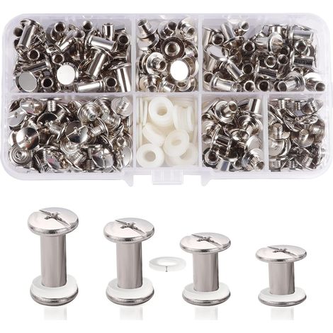 120 Kits Vis Chicago,4 tailles,Vis de Reliure Rivets à clous en métal, bouton Chicago Rivet, vis à tête cruciforme pour Cuir travaux manuels,ceinture,décoration,reliure,livre - Argenté (1/5)